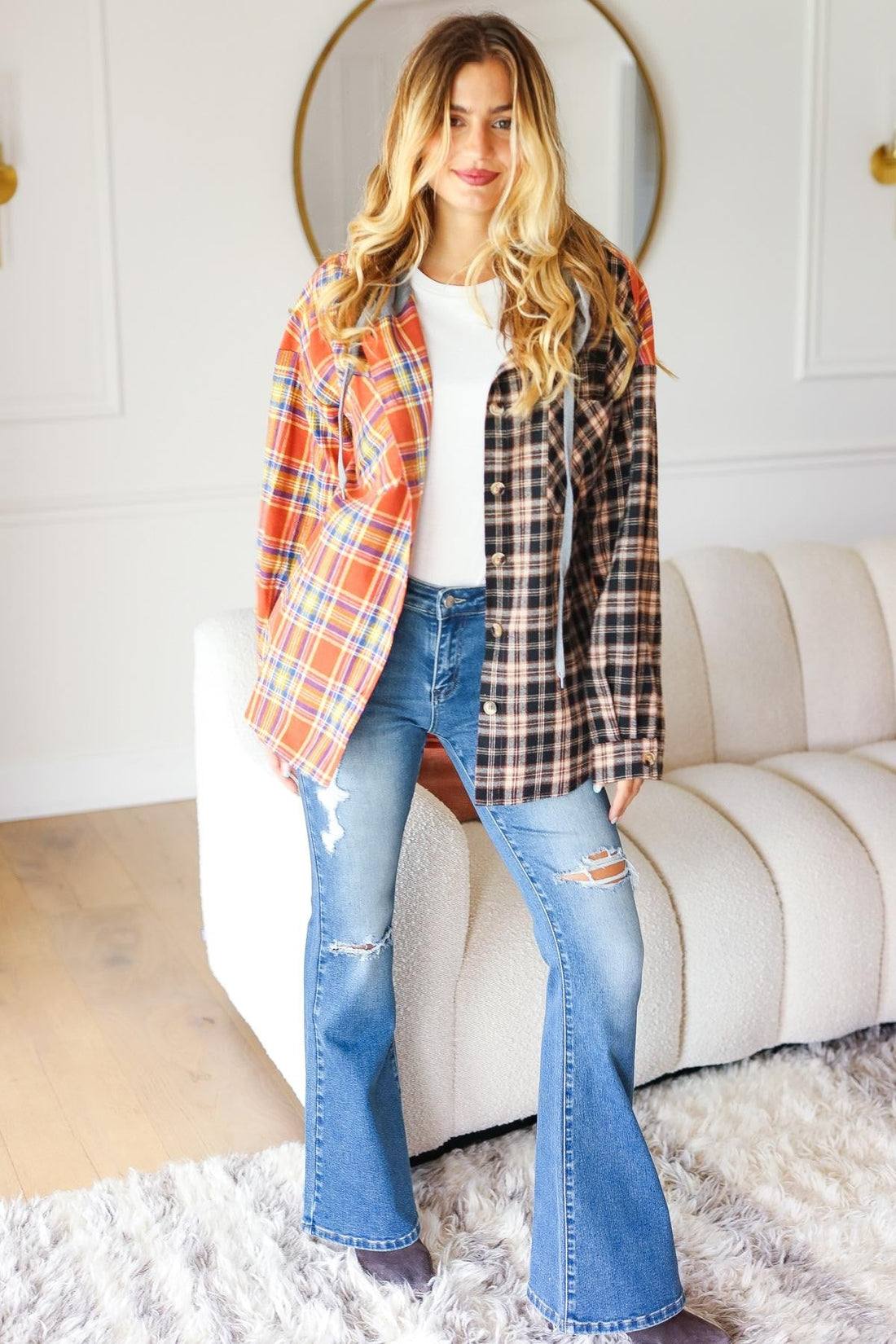 PLAID CHECK OVERSIZED JACKET WITH HOODIE