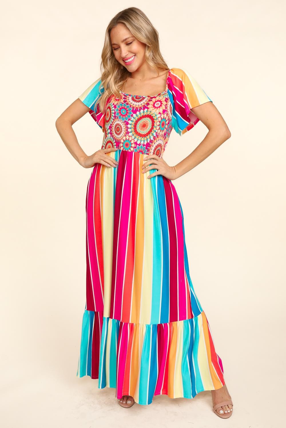 Medallion Crochet Color Block Maxi Dress