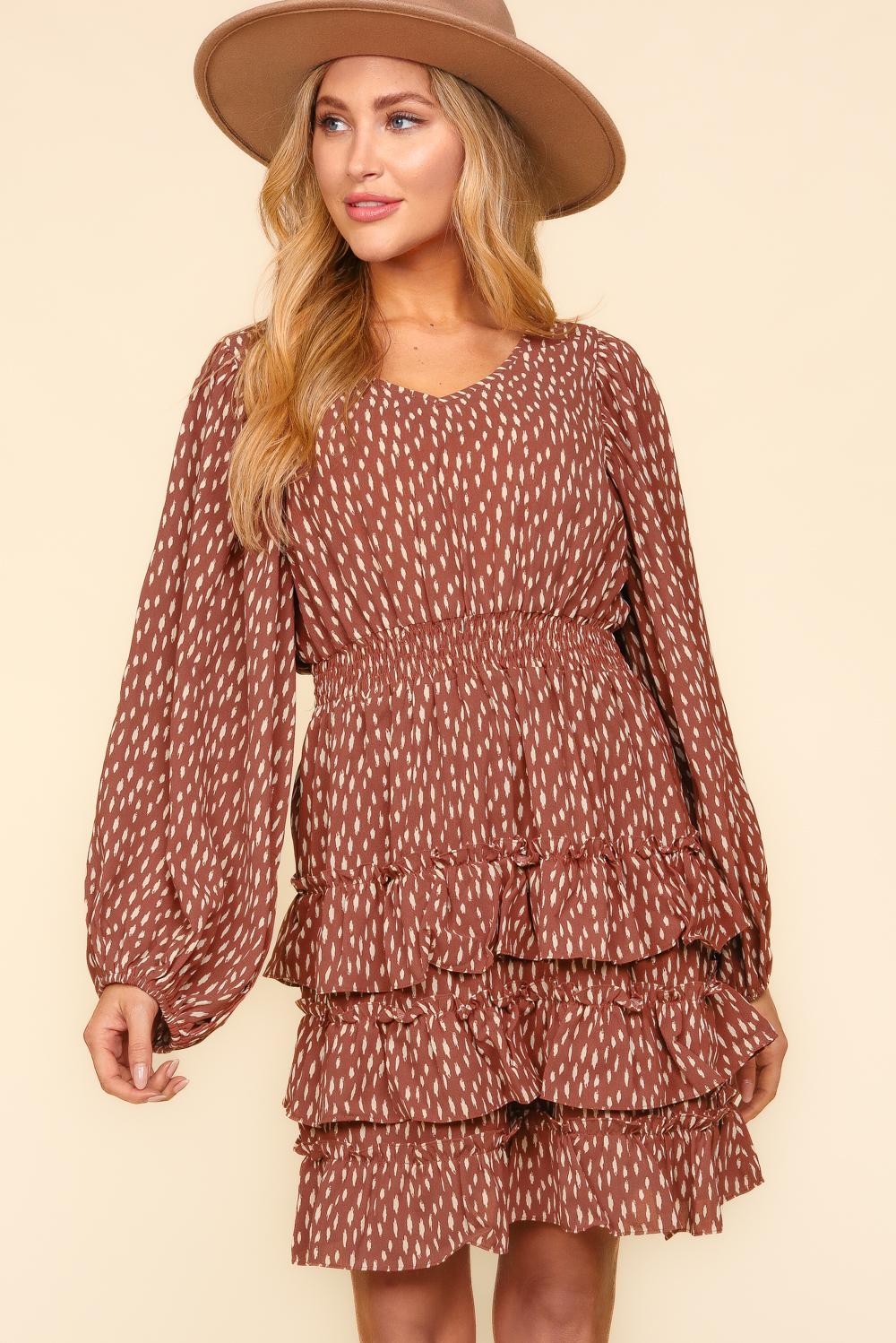 Smocked Waist Leopard Print Woven Dress
