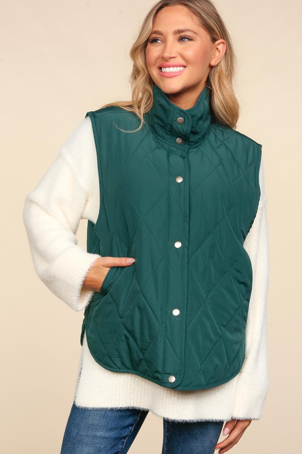 PLUS SNAP BUTTON DOWN QUILTED PUFFER VEST JACKET