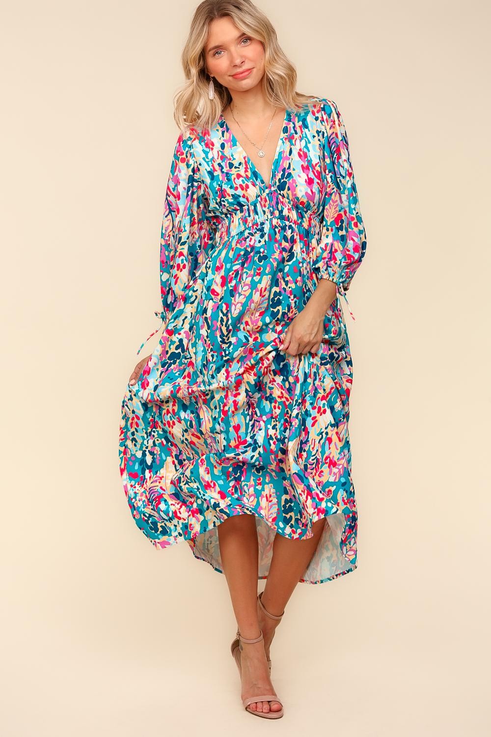 PLUS TURQUOISE VINTAGE FLORAL MIDI LENGTH WITH SIDE POCKETS