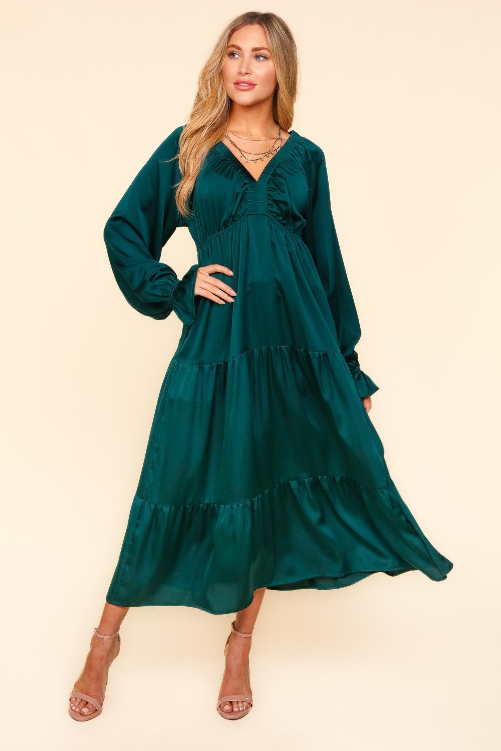 PLUS BABYDOLL MAXI DRESS WITH SIDE POCKET