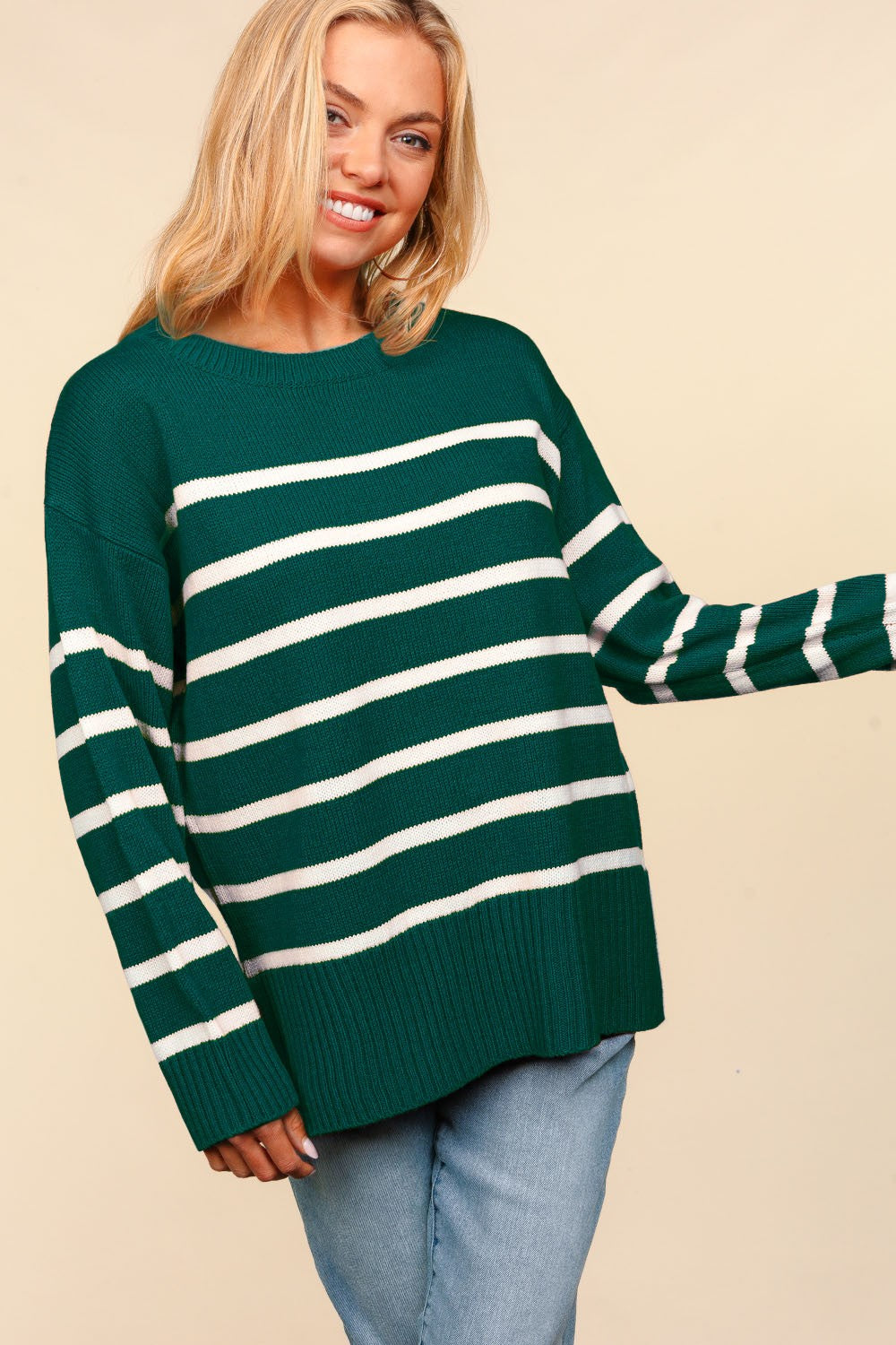 OVERSIZED PULLOVER STRIPE SWEATER KNIT TOP