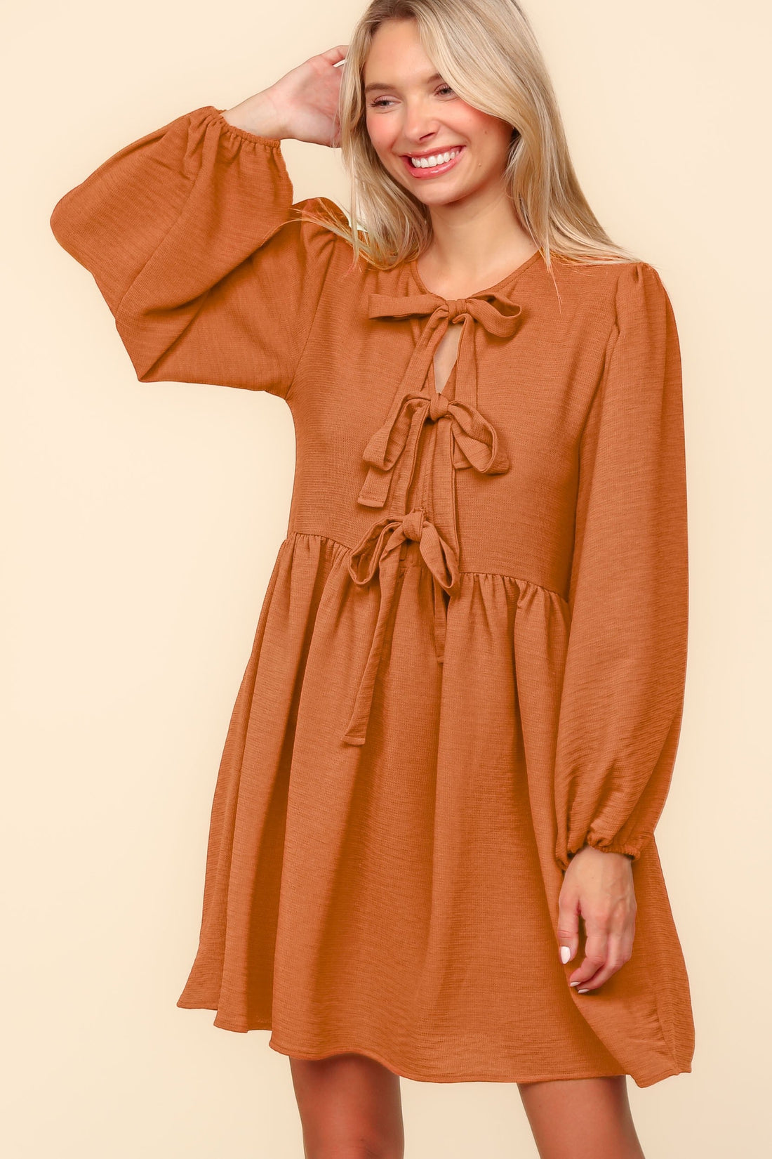 PUMPKIN FRONT RIBBON BOW TIE BABYDOLL W/ SIDE POCKETS