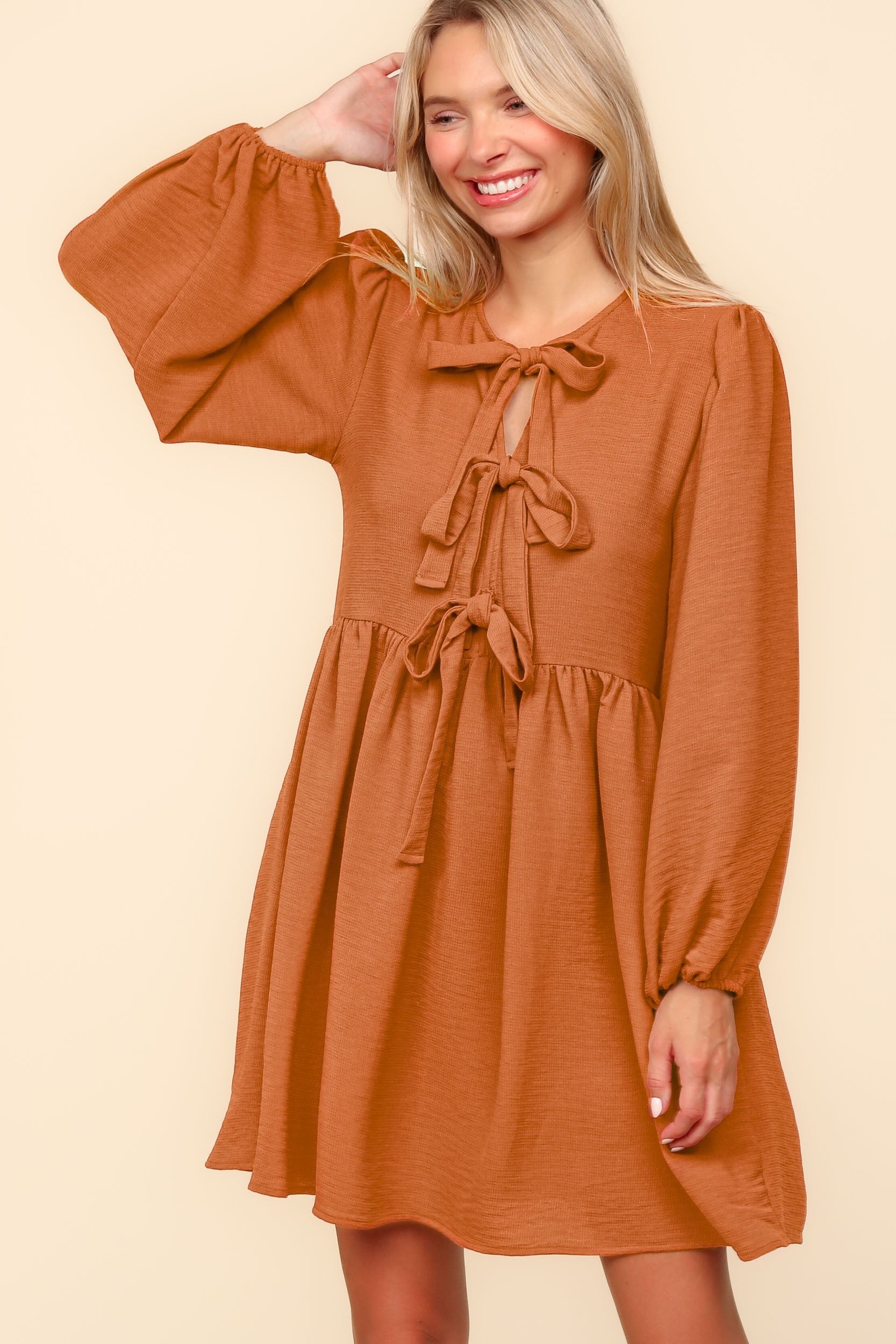 PUMPKIN FRONT RIBBON BOW TIE BABYDOLL W/ SIDE POCKETS