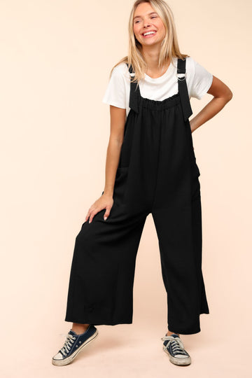 PLUS BAGGY WOVEN JUMPSUIT WITH PATCH POCKETS