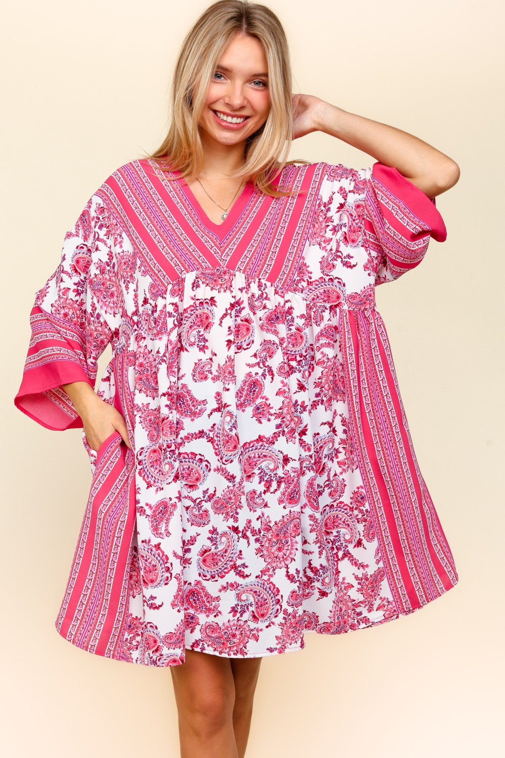 PLUS DROP SHOULDER KIMONO SLEEVE KNEE LENGTH DRESS