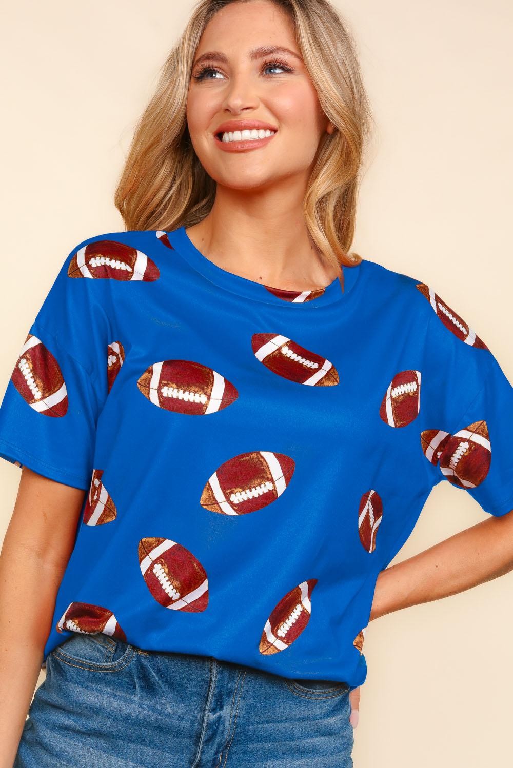 GAME DAY FOOTBALL PRINT BUTTERY SOFT KNIT TOP