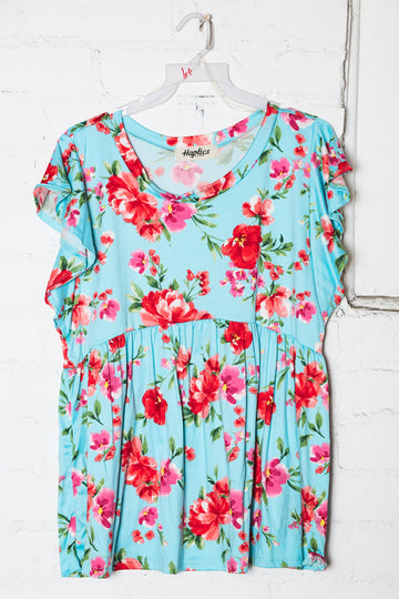 Aqua & Fuchsia Floral Top