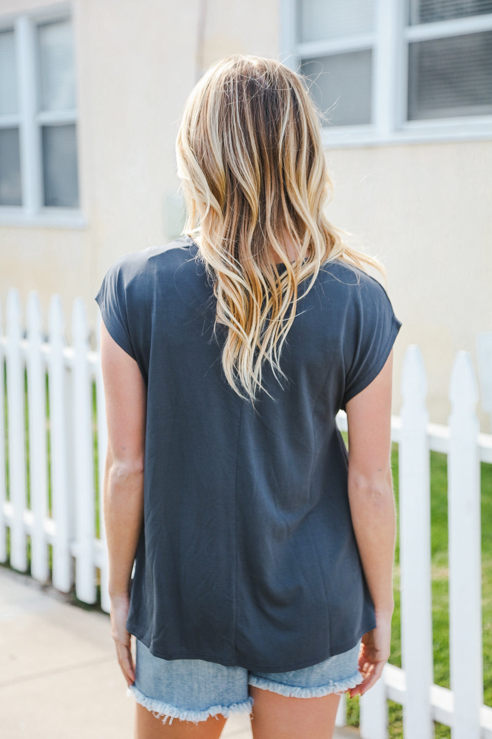 Charming In Charcoal Asymmetrical Shirred Modal Top (Open Pack)