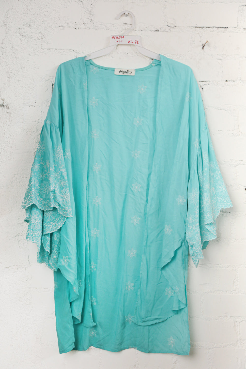 Aqua Embroidered Woven Kimono