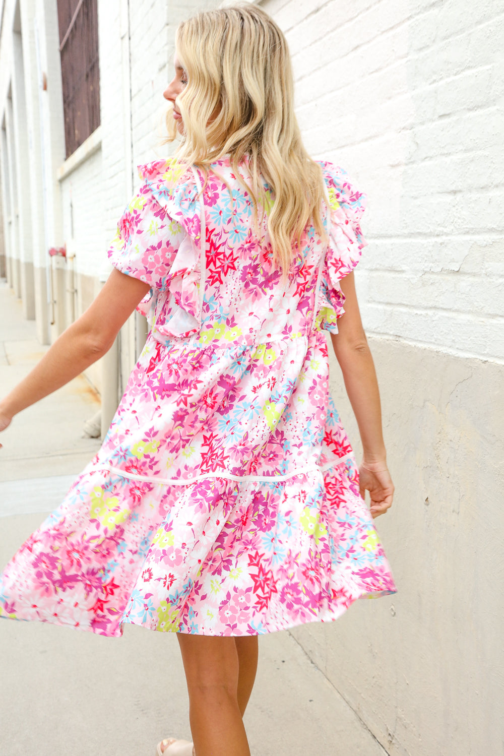 Feeling Femme Pink Floral Print Contrast Binding Babydoll Dress (Open Pack)