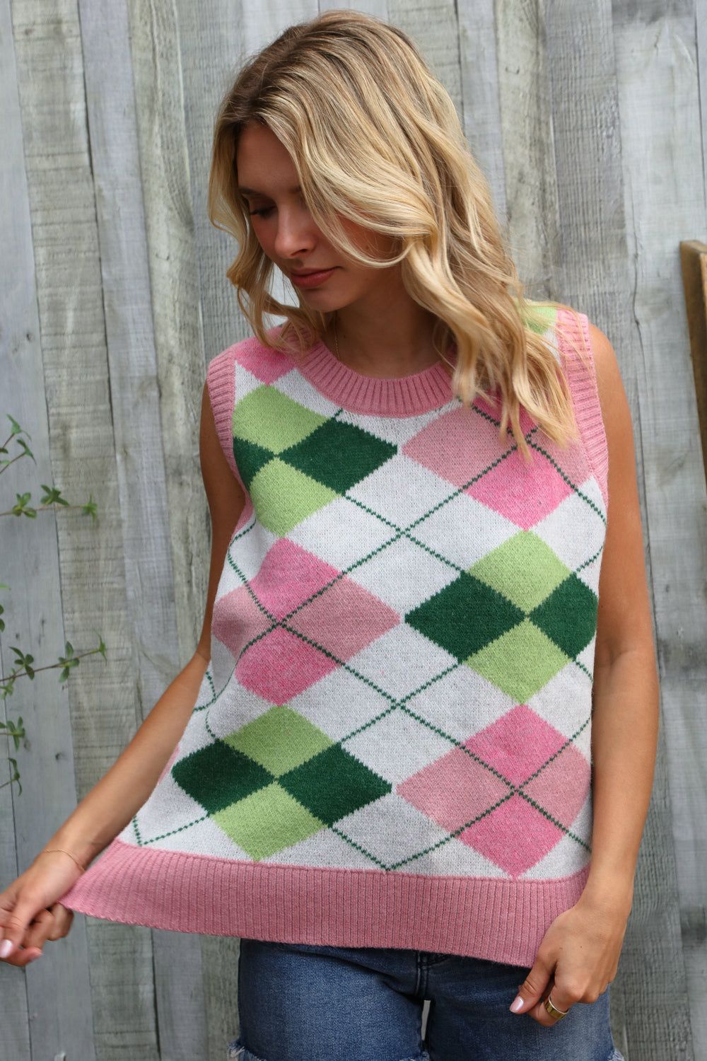 Pink Multi Checkered Sweater Vest