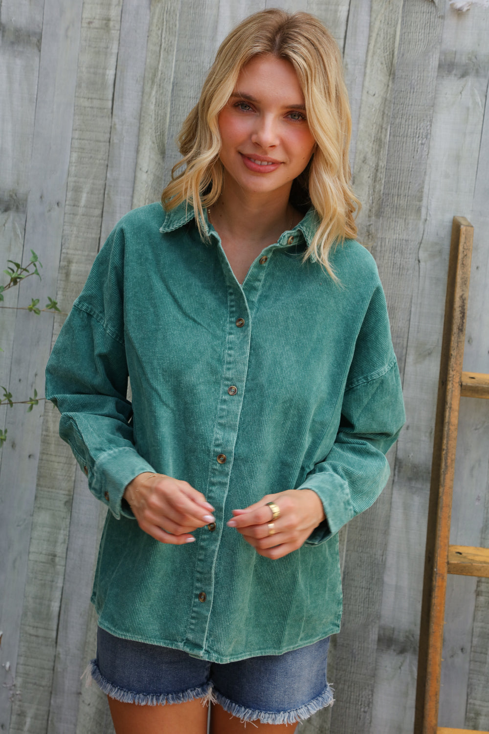 Hunter Green Washed Ribbed Shacket