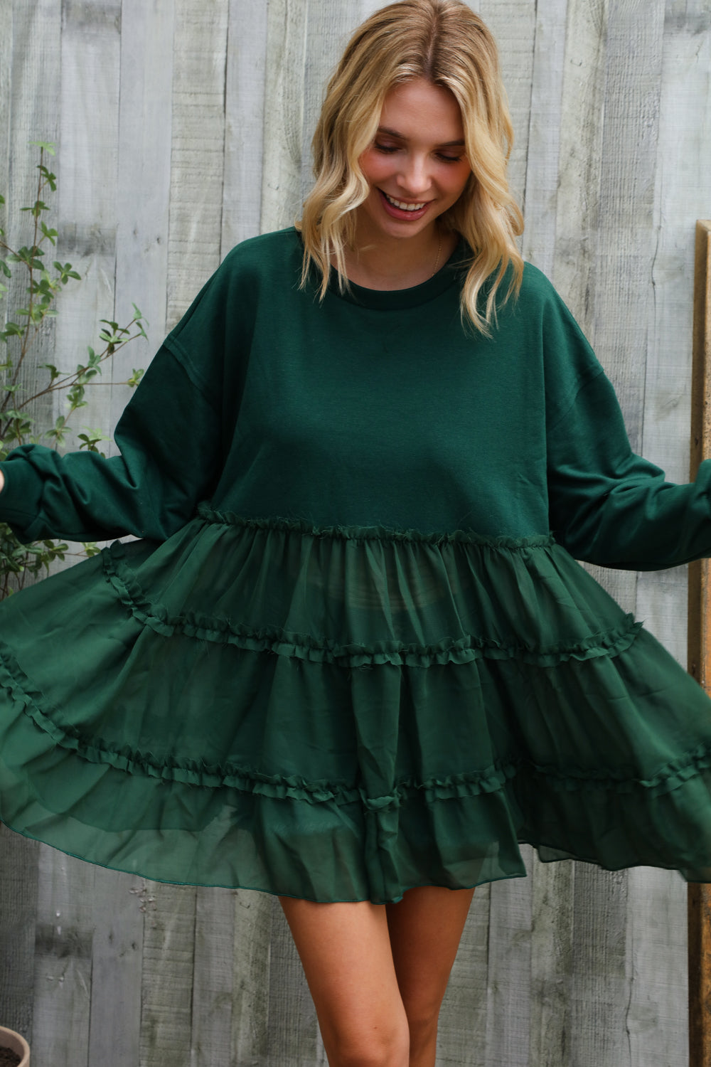 Plus Hunter Green Woven Tiered Design Sweater