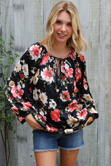 Black Floral Print Blouse
