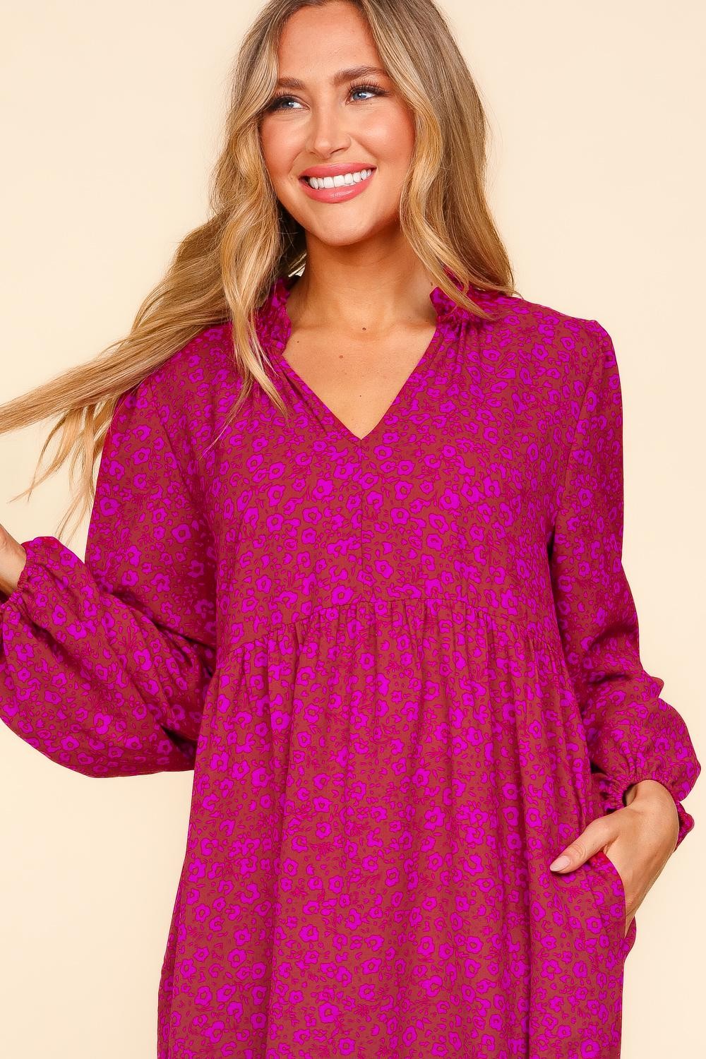 PLUS BABYDOLL FLORAL MAXI DRESS WITH SIDE POCKETS