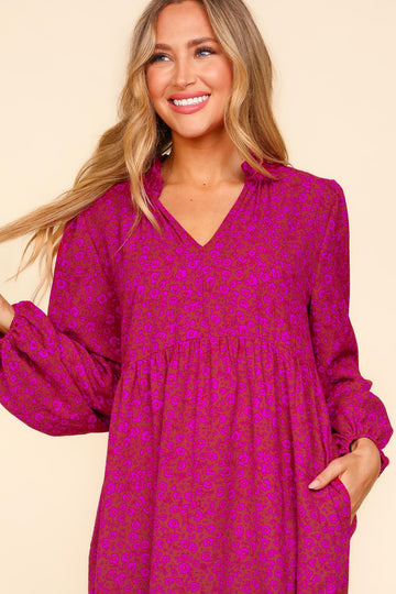 PLUS BABYDOLL FLORAL MAXI DRESS WITH SIDE POCKETS