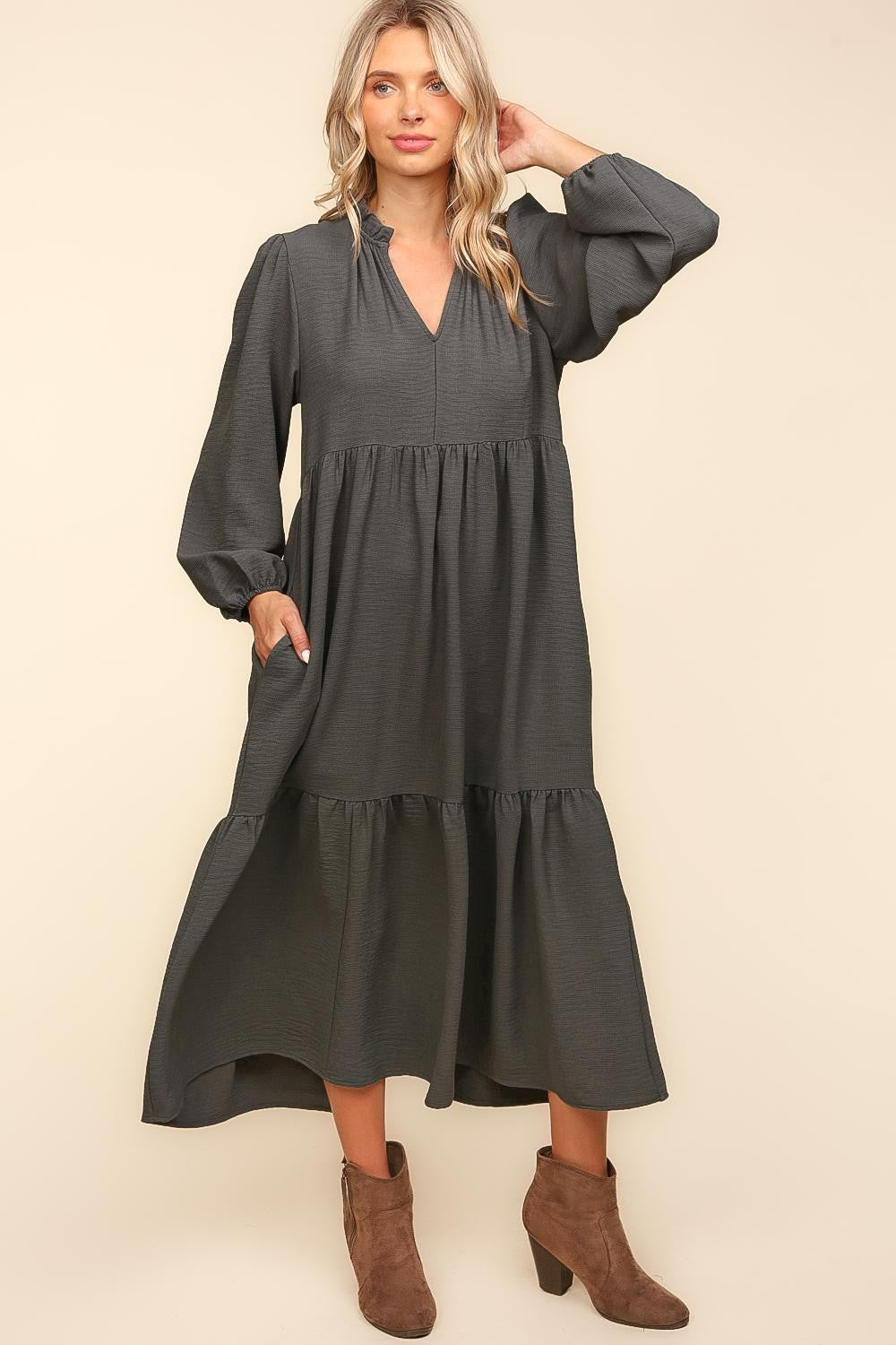 ASH BABYDOLL WOVEN MAXI DRESS WITH SIDE POCKETS