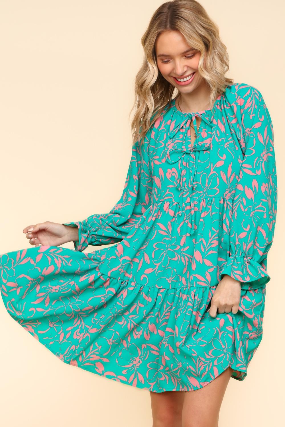 MINT KNEE LENGTH WOVEN DRESS W/ RIBBON TIED DETAIL