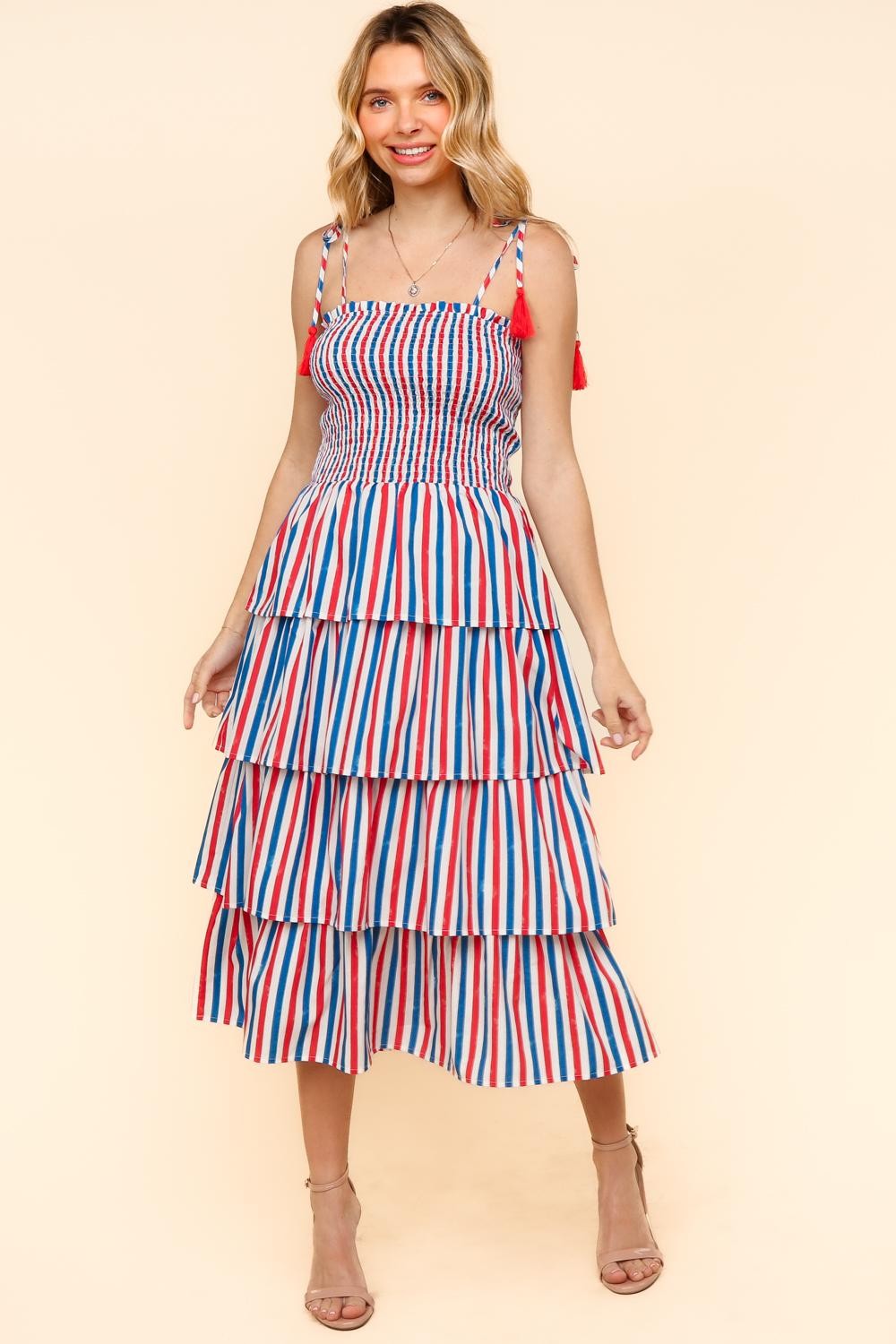 PLUS MIDI MULTICOLOR STRIPE PRINT DRESS
