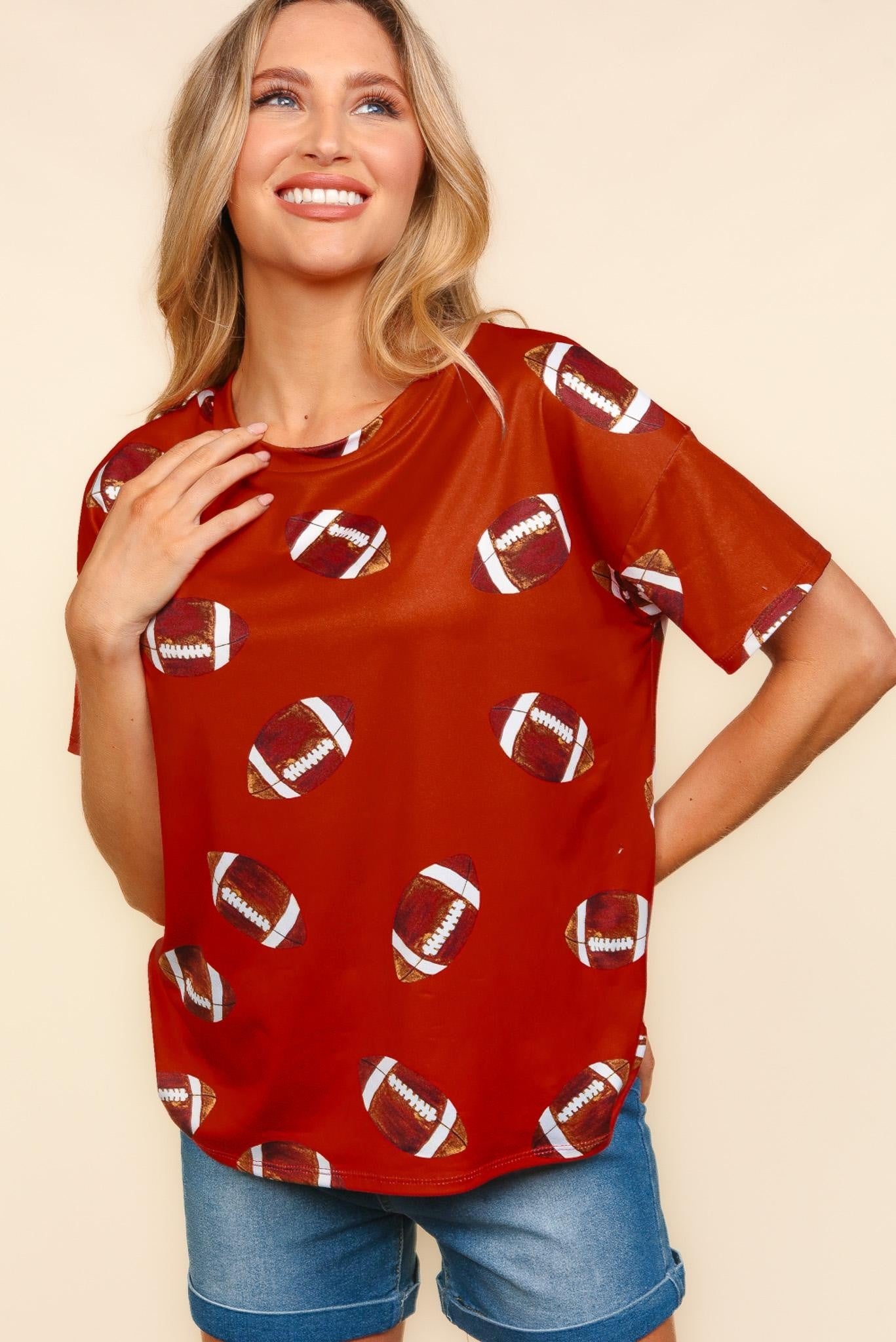 GAME DAY FOOTBALL PRINT BUTTERY SOFT KNIT TOP