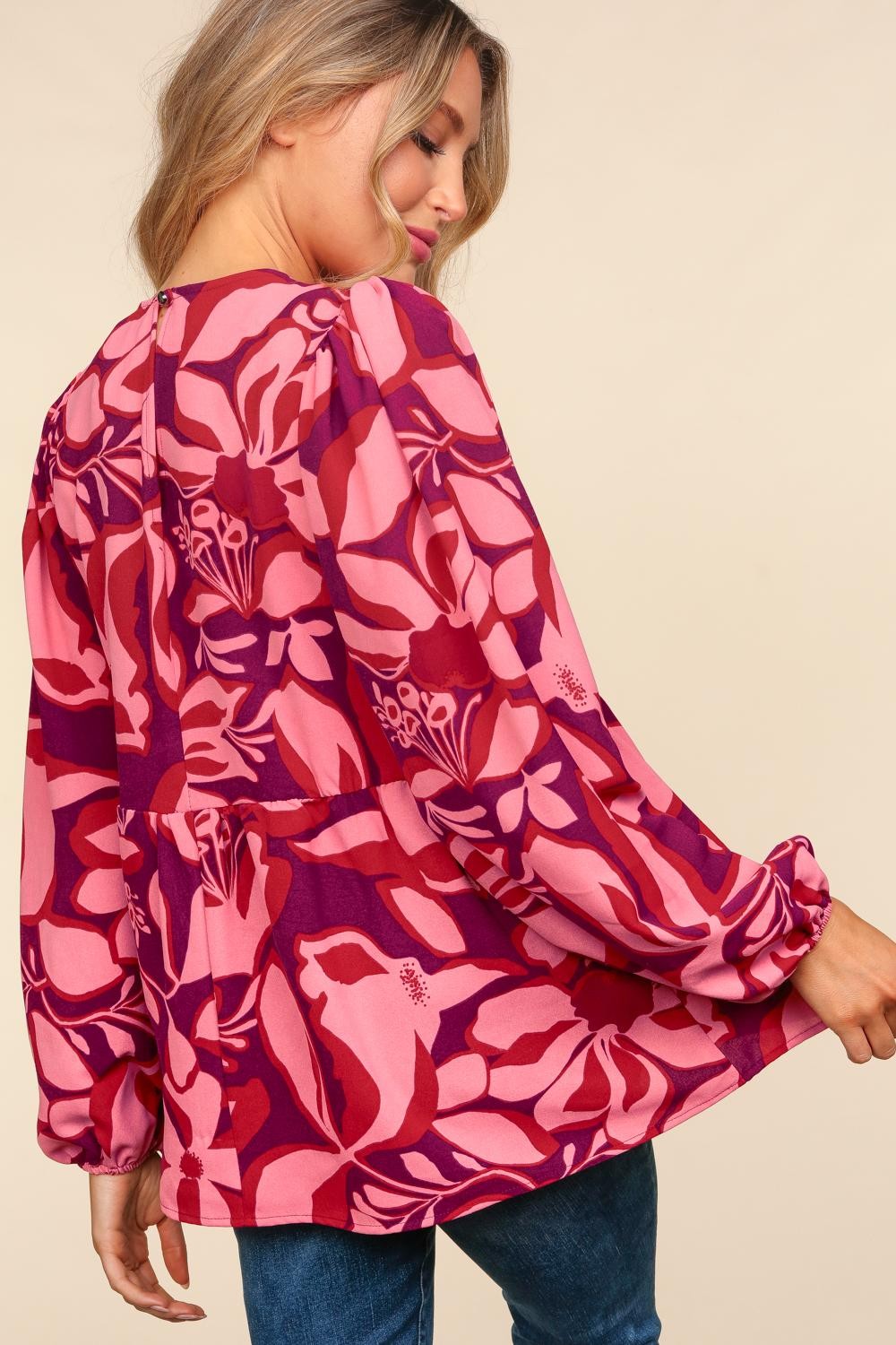 BABYDOLL PEPLUM FLORAL WOVEN BLOUSE TOP