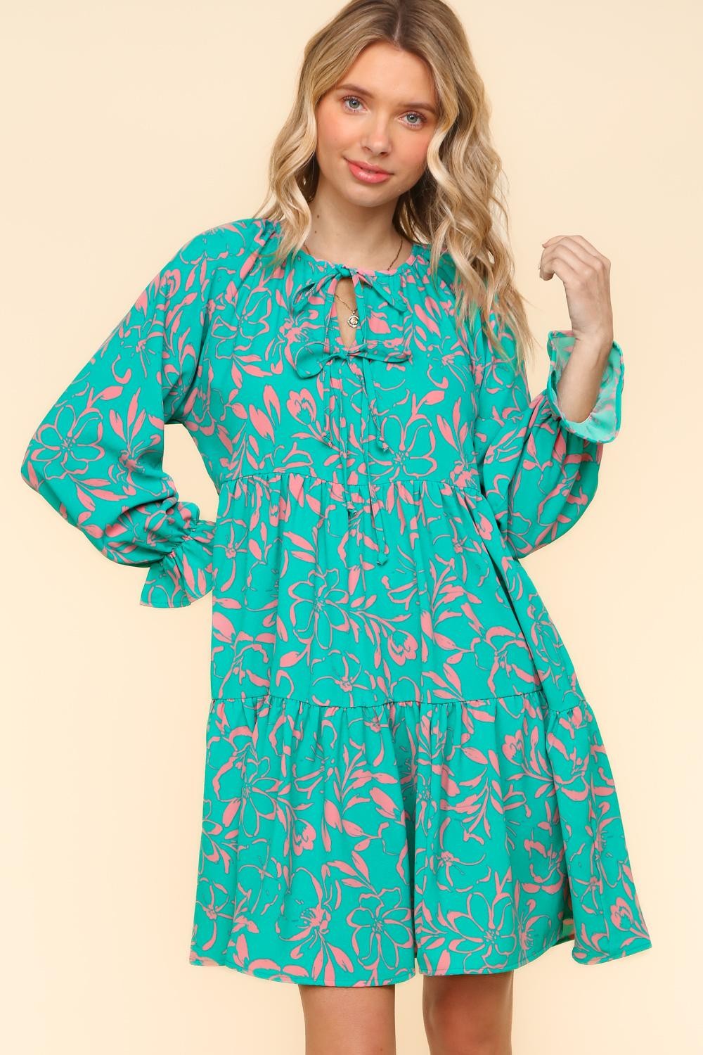 MINT KNEE LENGTH WOVEN DRESS W/ RIBBON TIED DETAIL