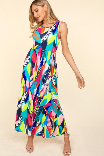 Plus Babydoll Maxi Tropical Floral Knit Dress (2-2-1)
