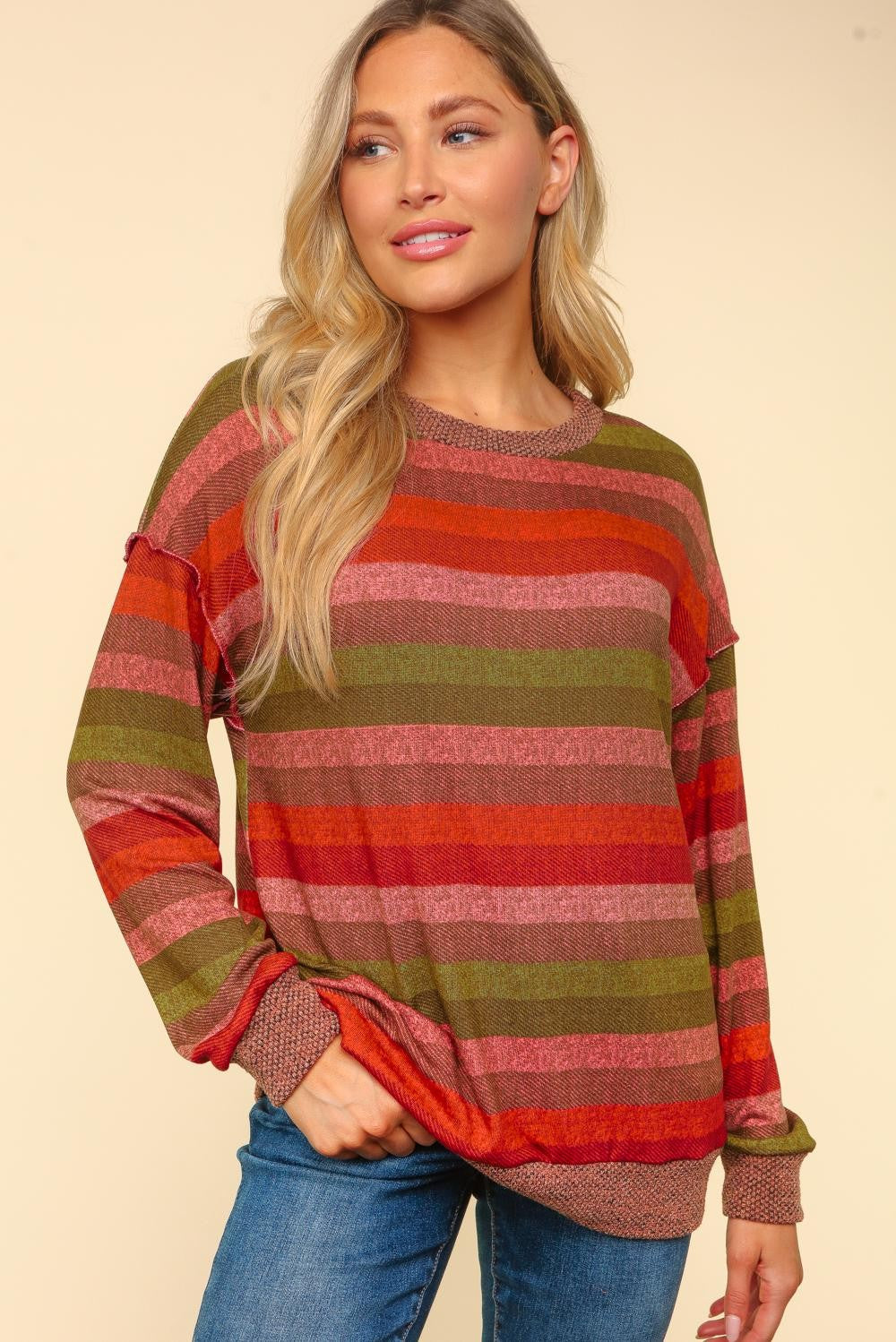 OVERSIZED MULTICOLOR STRIPE HACCI KNIT TOP