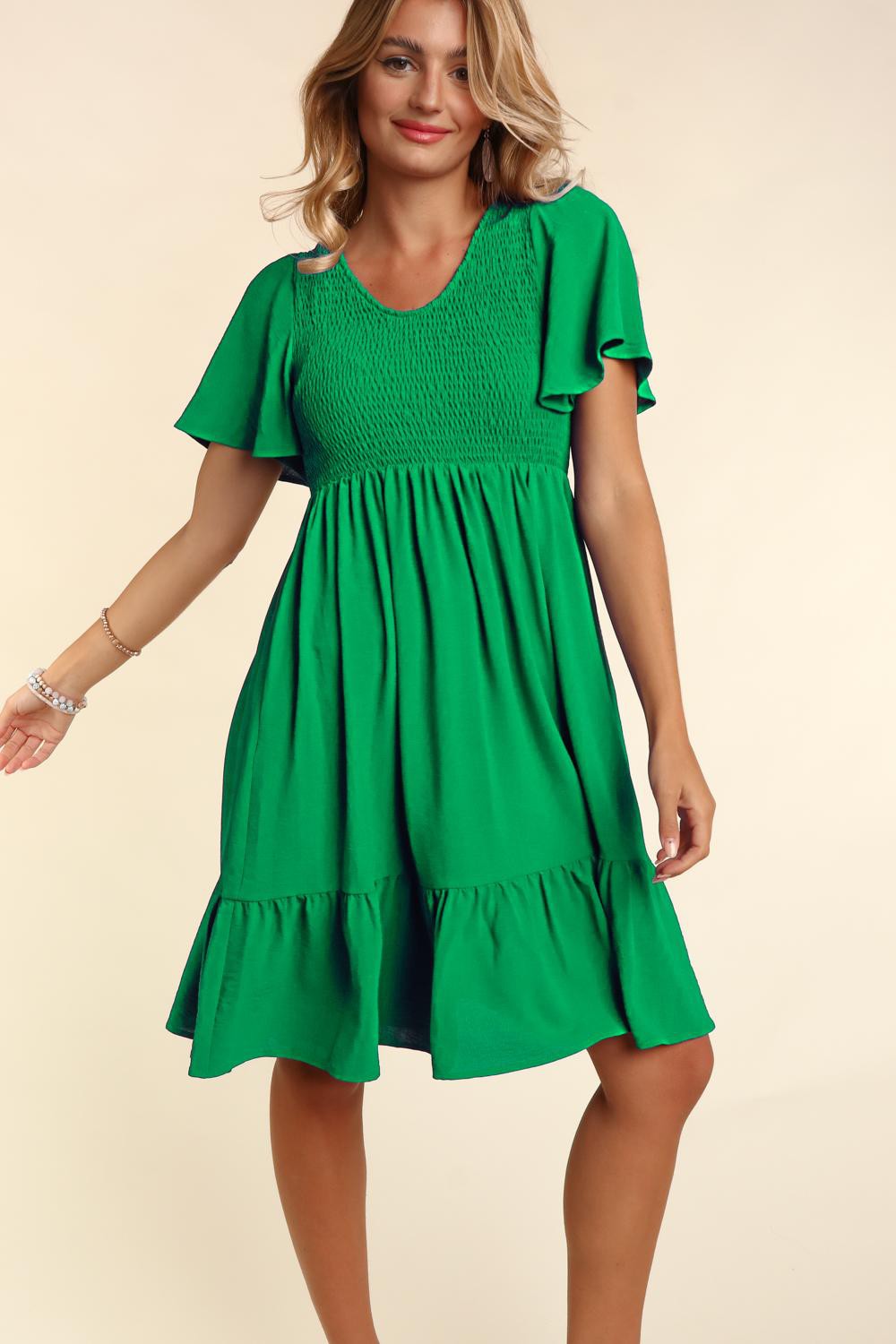 Green Fit and Flare Solid Dress with Side Pockets