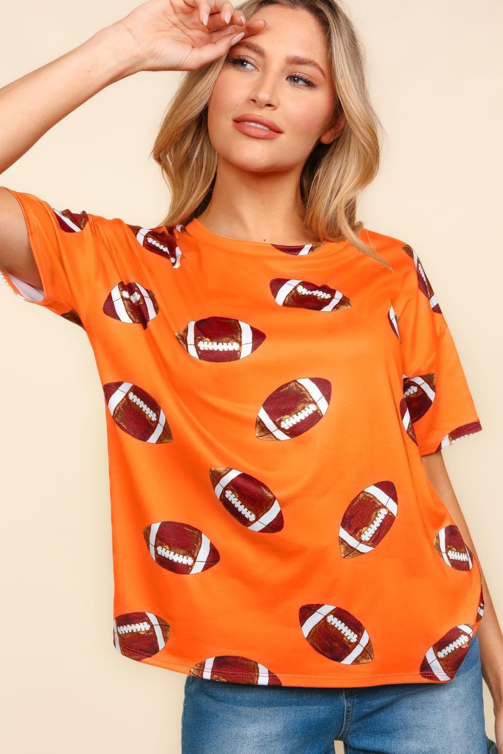 PLUS GAME DAY FOOTBALL PRINT BUTTERY SOFT KNIT TOP