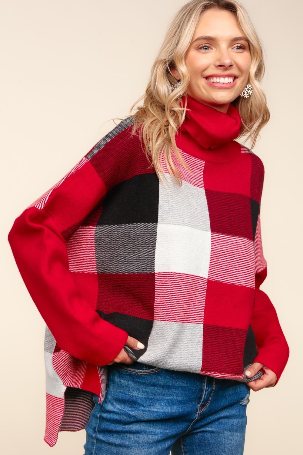TURTLE NECK SWEATER KNIT TOP WITH SIDE HOLIDAY SLIT