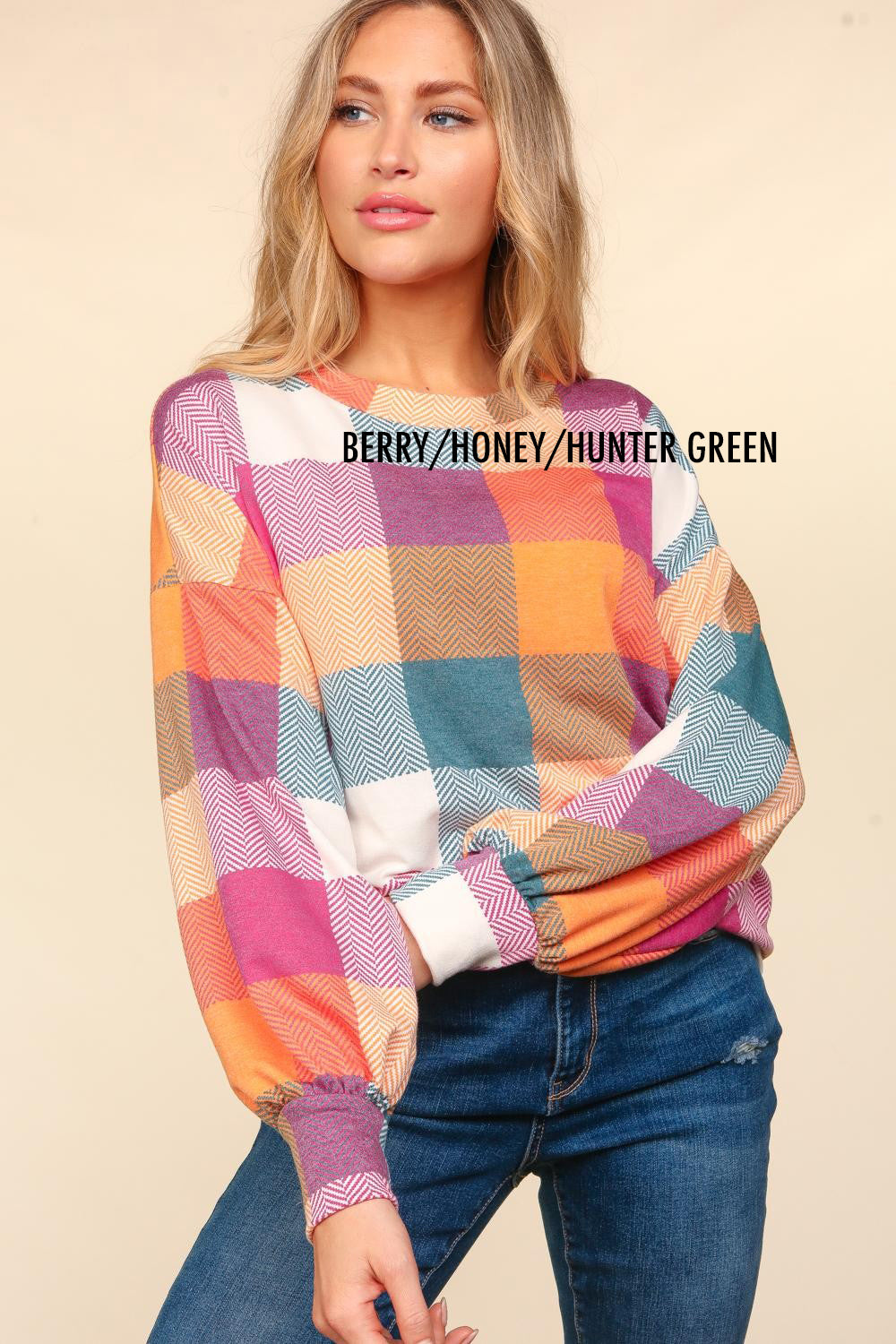 PLUS OVERSIZED MULTI COLOR PLAID HACCI SWEATER TOP