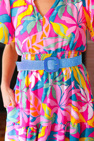 Blue Woven Square Buckle Stretchy Belt (Open Pack)