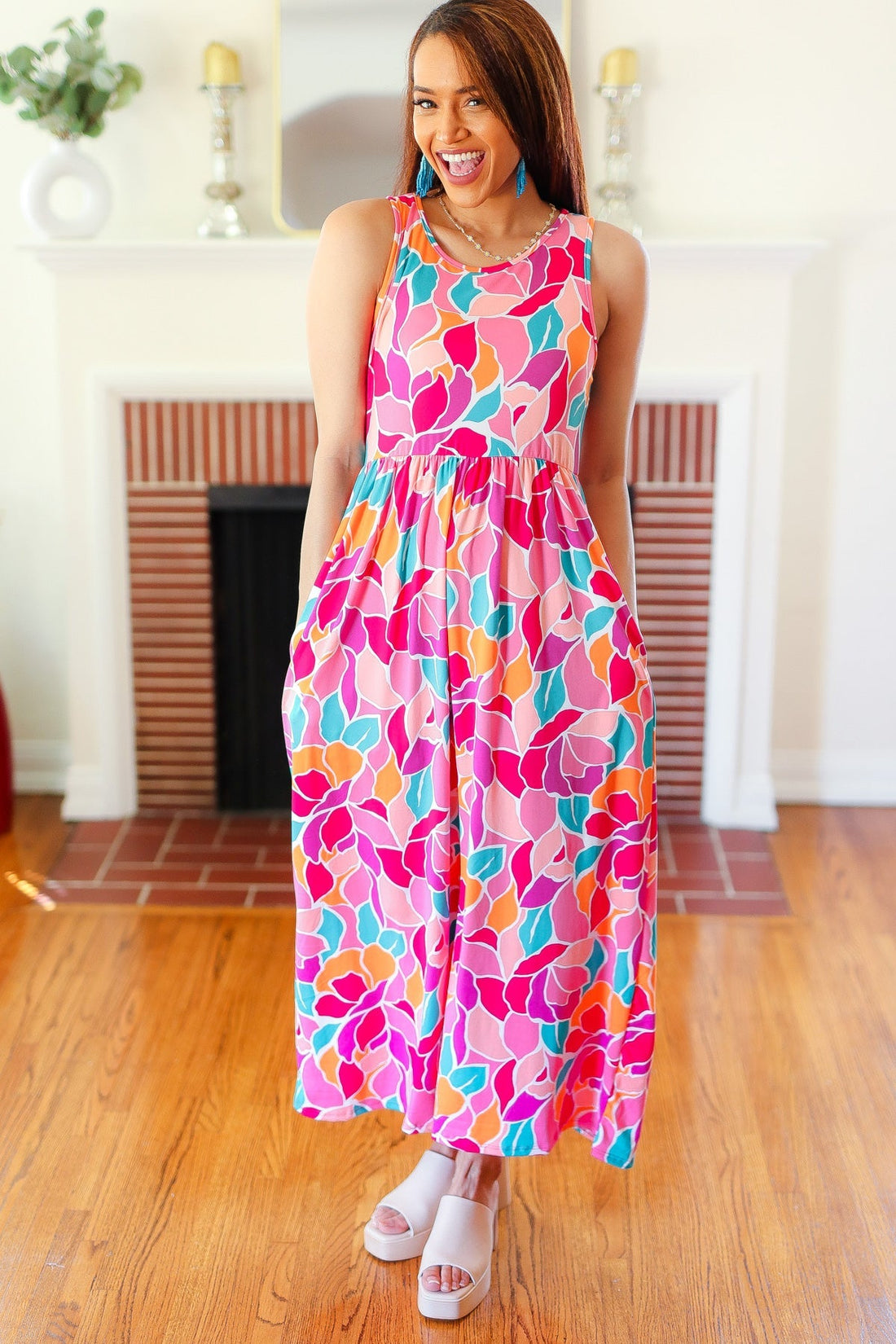 Hello Beautiful Fuchsia Abstract Floral Fit & Flare Maxi Dress (Open Pack)