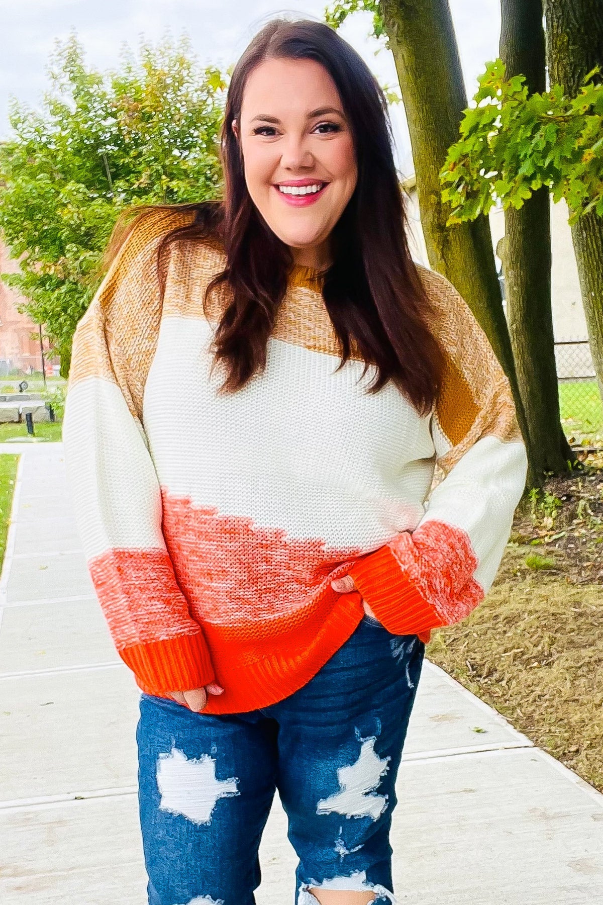 Adorable You Camel & Orange Color Block Sweater (Open Pack)