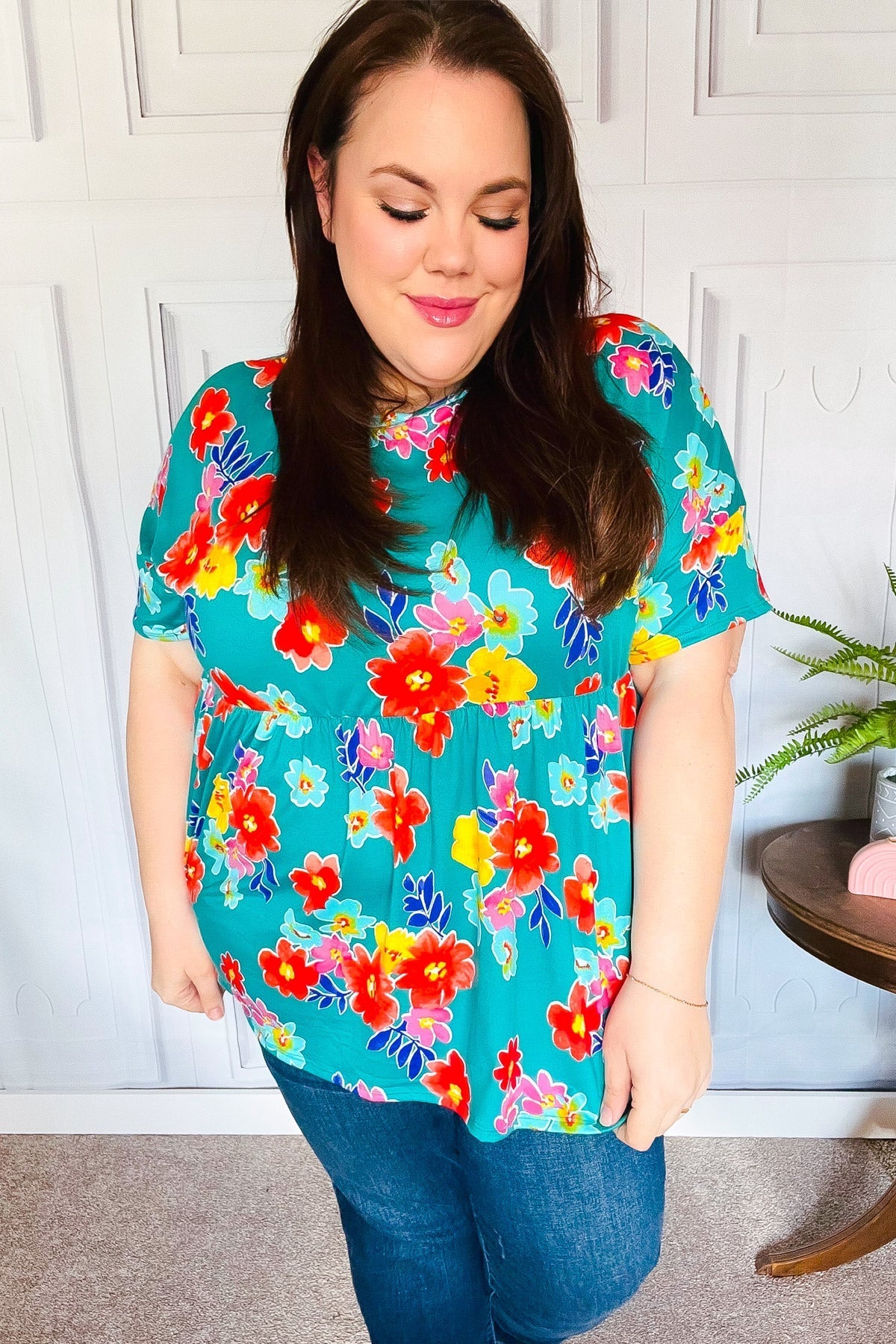 Take Me Away Teal Floral Drop Shoulder Babydoll Top (Open Pack)