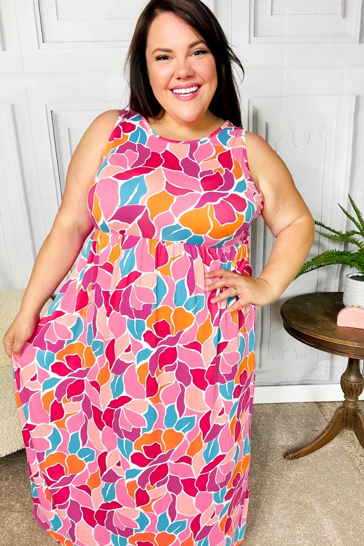 Hello Beautiful Fuchsia Abstract Floral Fit & Flare Maxi Dress (Open Pack)