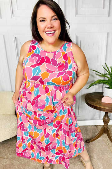 Hello Beautiful Fuchsia Abstract Floral Fit & Flare Maxi Dress (Open Pack)