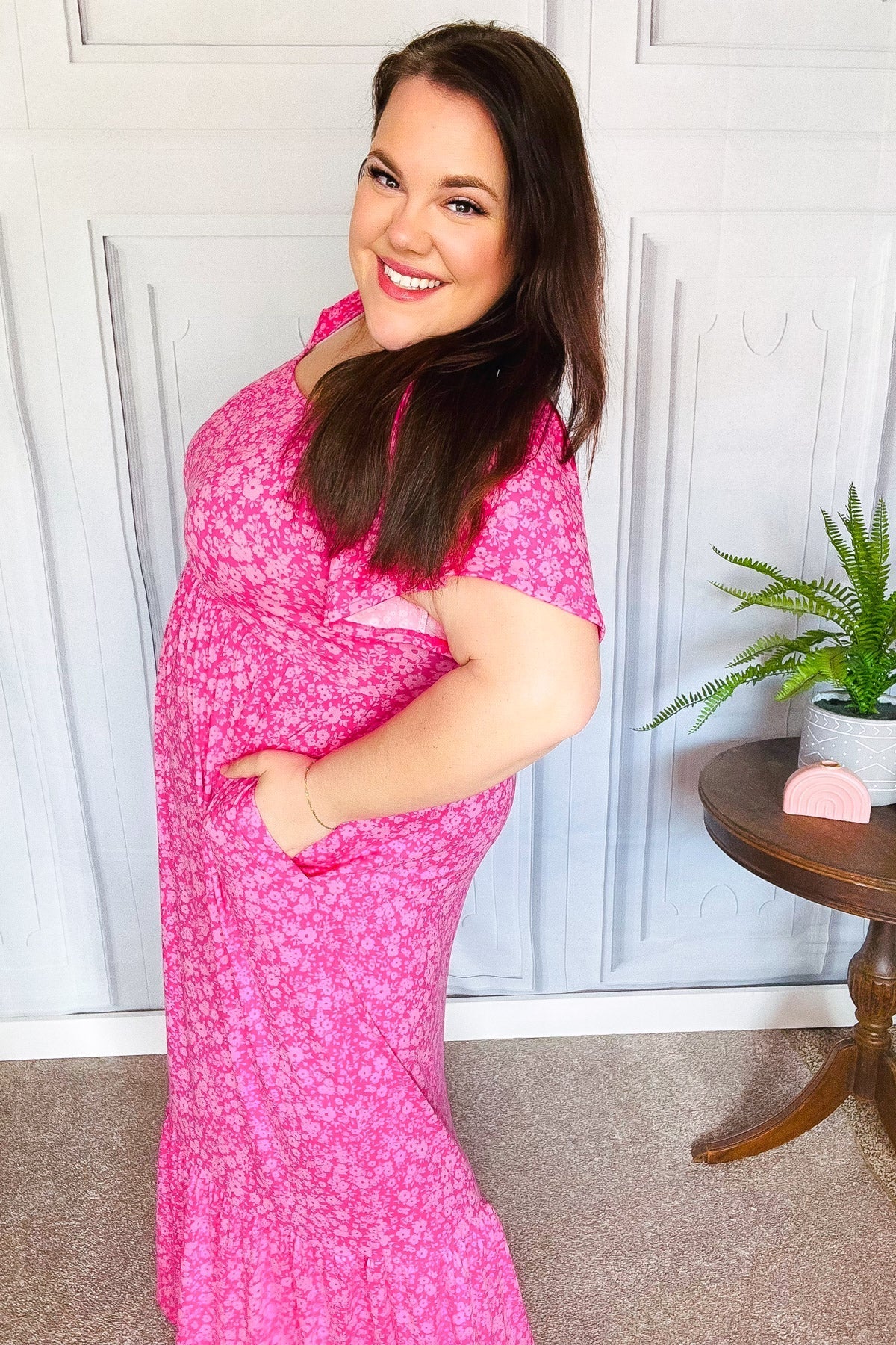 Perfectly You Fuchsia Ditzy Floral Fit & Flare Maxi Dress (Open Pack)