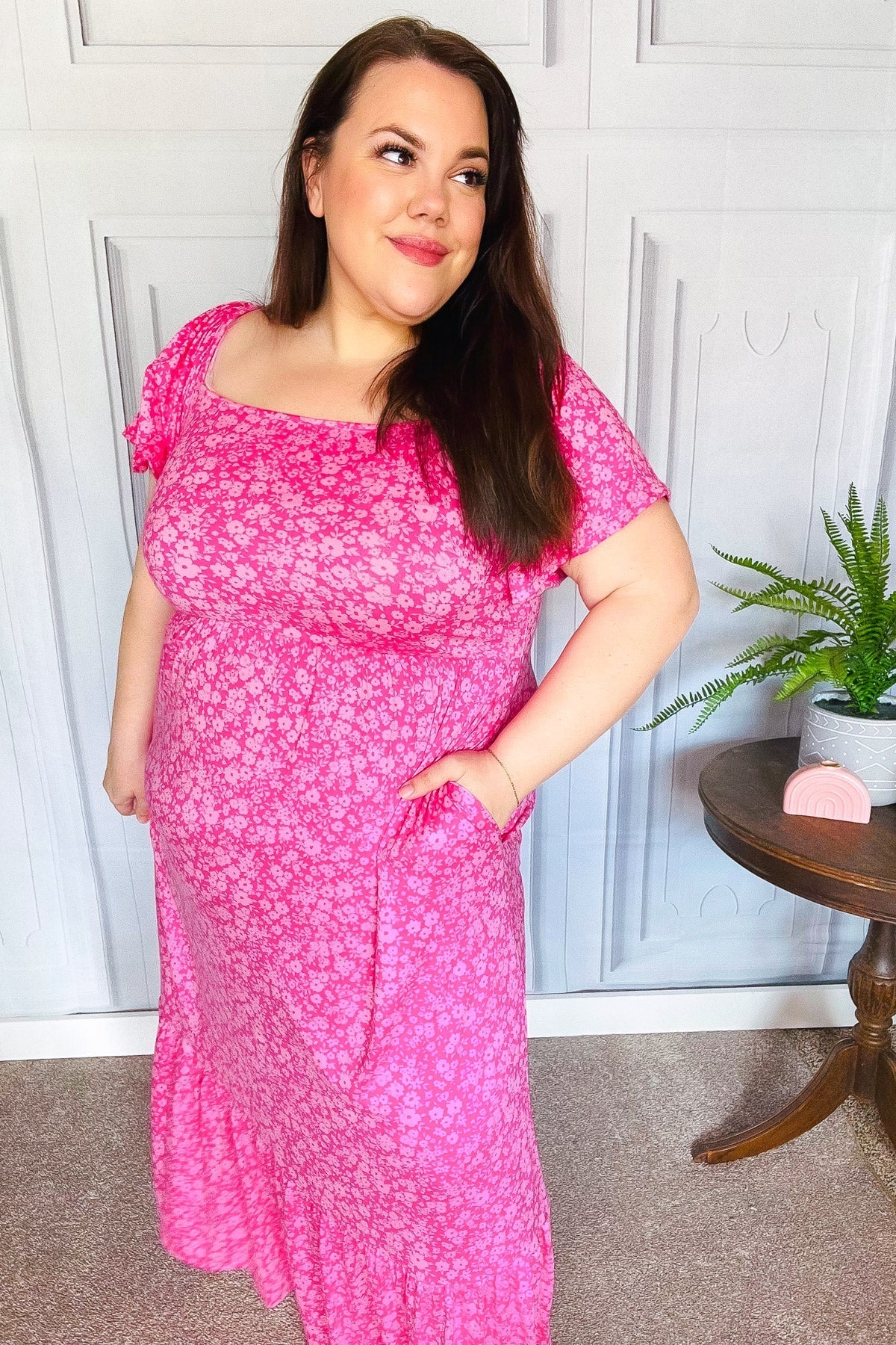 Perfectly You Fuchsia Ditzy Floral Fit & Flare Maxi Dress (Open Pack)