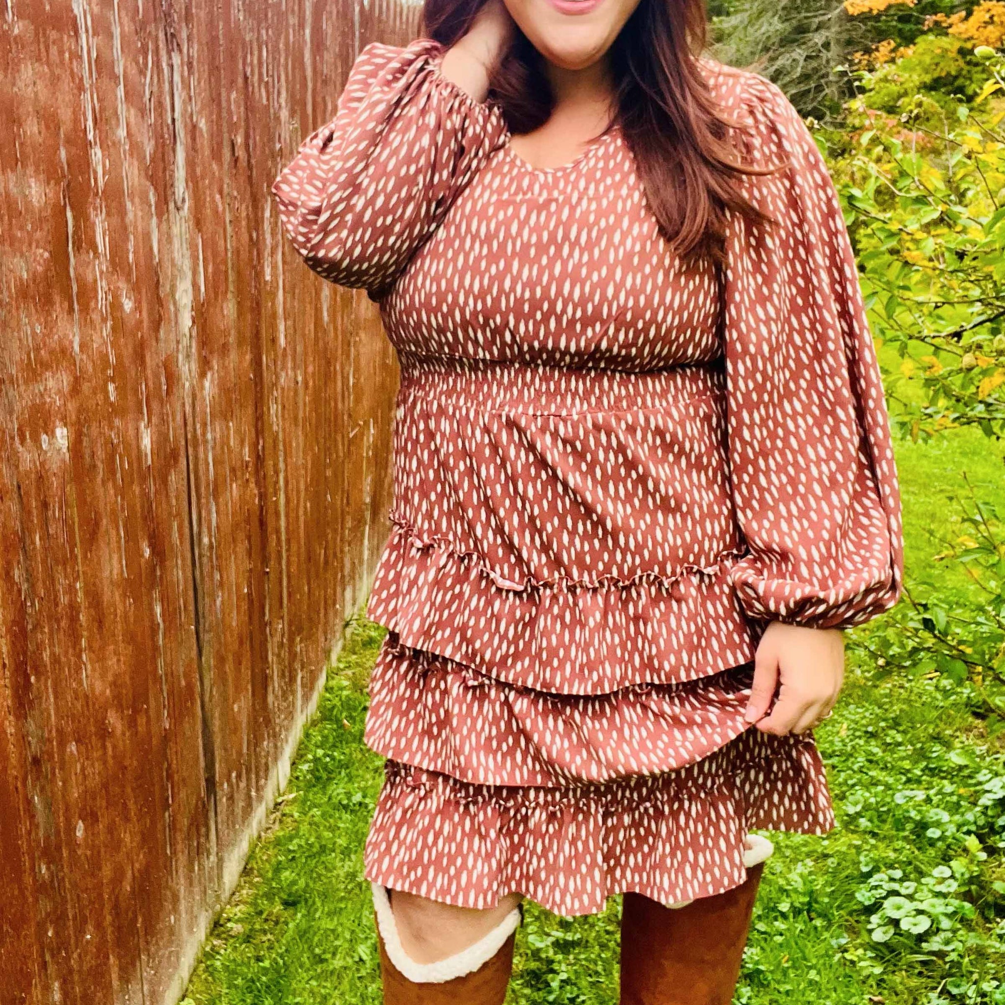 Feminine Flair Terracotta Leopard Print Ruffle Tiered Dress (Open Pack)