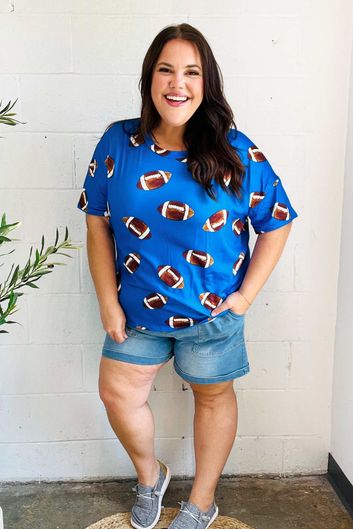 Game Day Blue Football Print Knit Top (Open Pack)