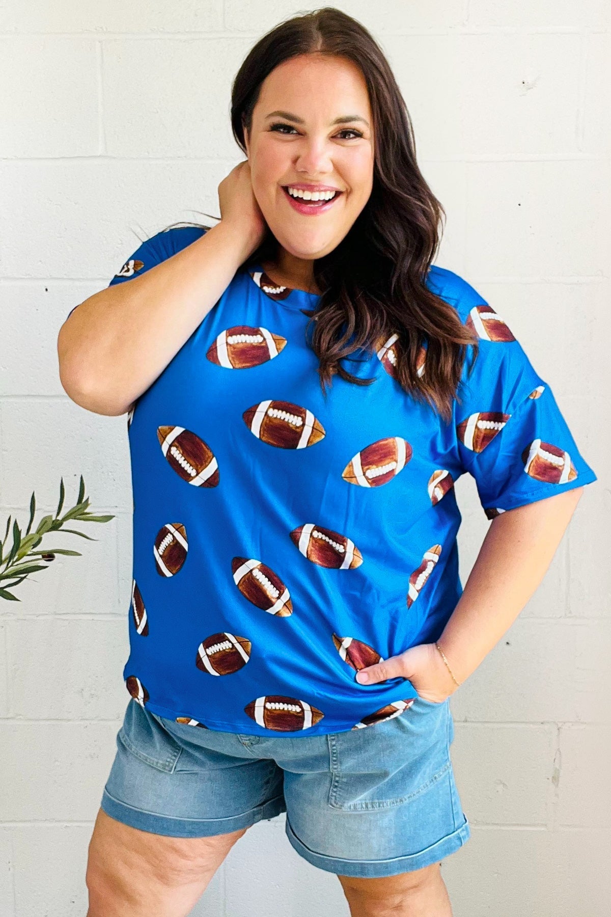 Game Day Blue Football Print Knit Top (Open Pack)