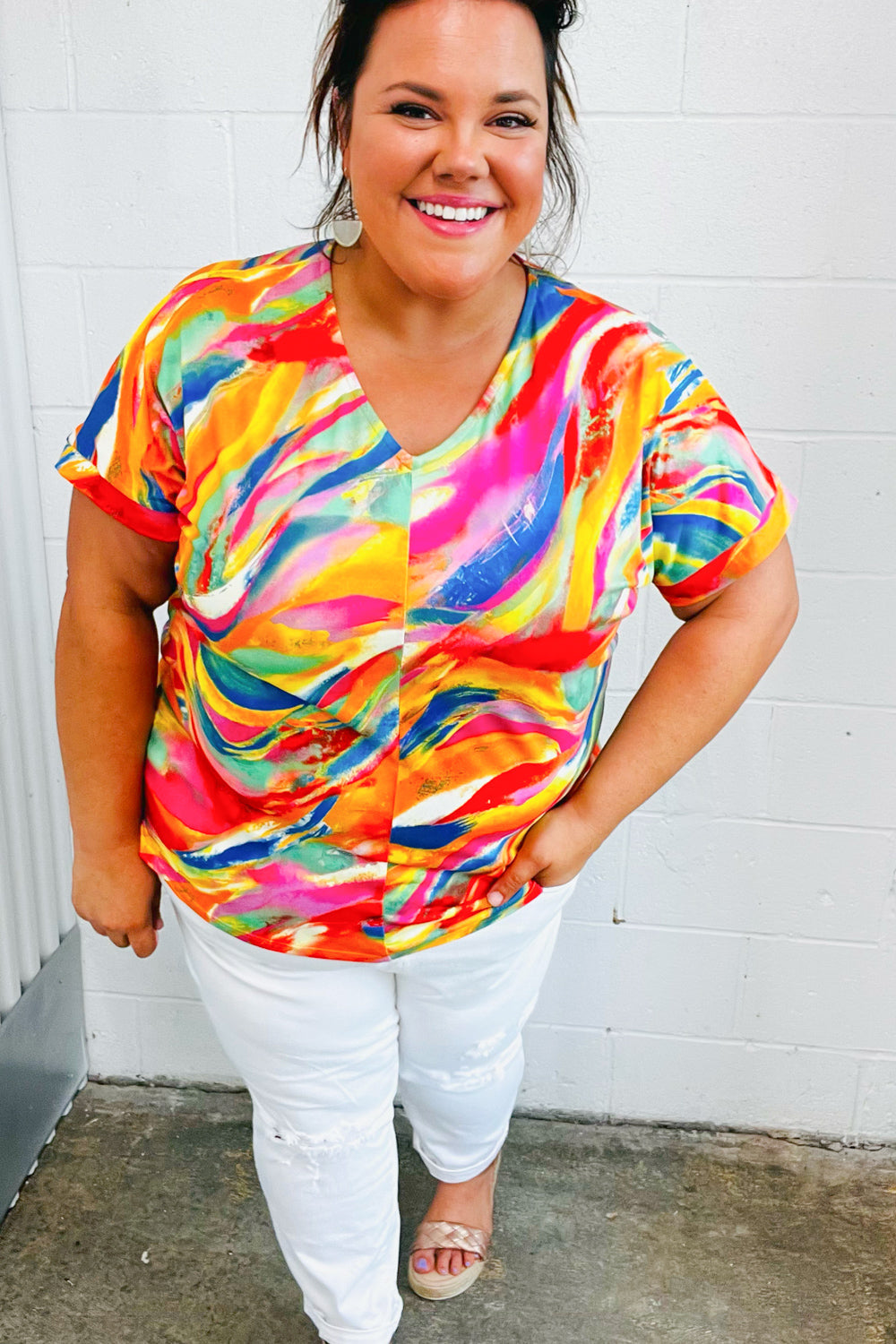 Watercolor Paint Strokes V Neck Top (Open Pack)