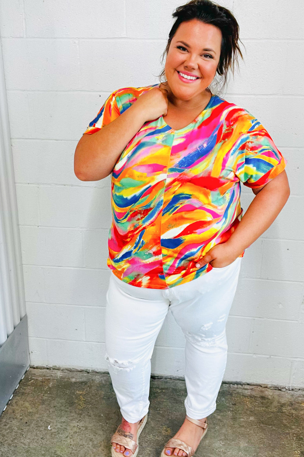 Watercolor Paint Strokes V Neck Top (Open Pack)