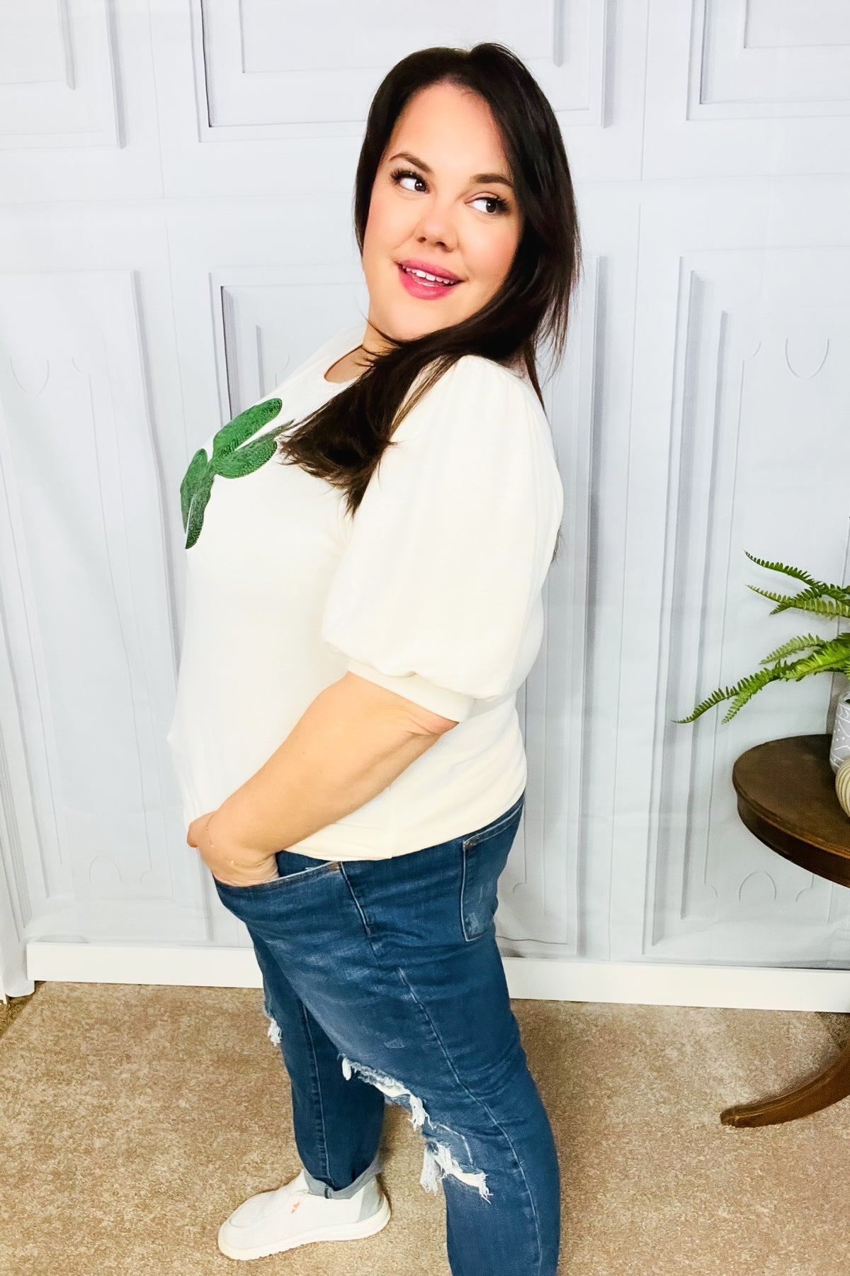 Saint Patty Sequin Clover French Terry Puff Sleeve Top (Open Pack)