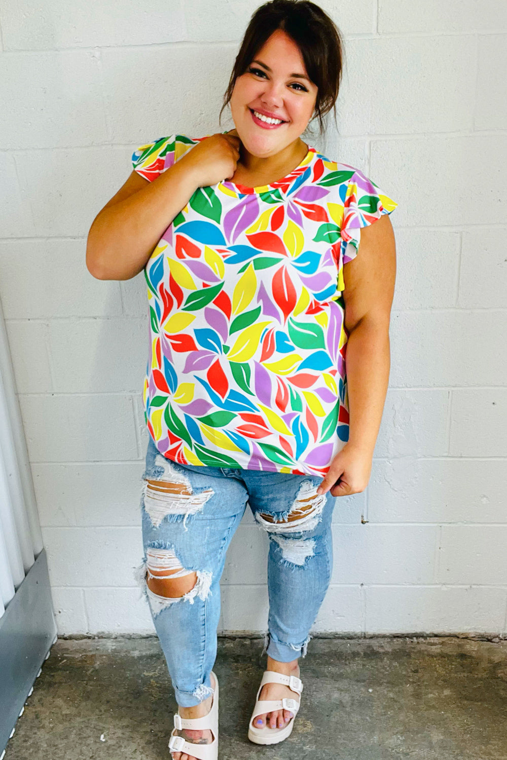 Feeling Playful Lavender & Yellow Floral Print Flutter Sleeve Top (Open Pack)