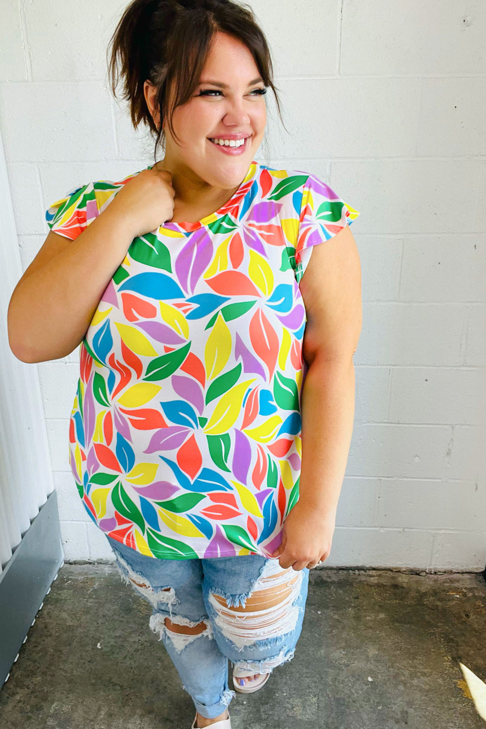Feeling Playful Lavender & Yellow Floral Print Flutter Sleeve Top (Open Pack)
